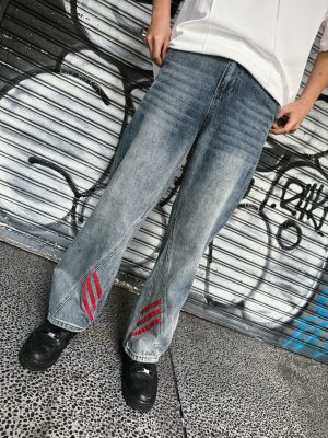 紅三線牛仔長褲
