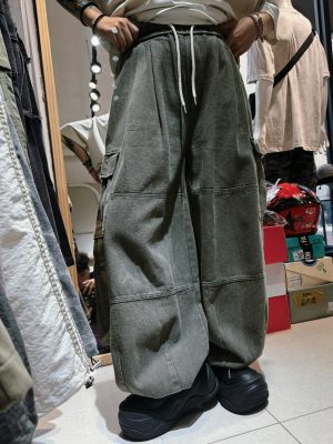 多色牛仔工裝大寬褲