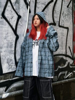 格紋連帽防曬襯衫