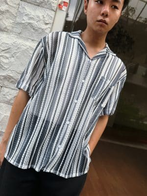 IMG_5309 洞洞條紋短袖襯衫