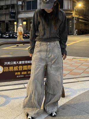 2 重水洗淺白豹紋褲